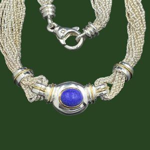 Tiffany Sterling Silver 18K Gold Lapis Lazuli Necklace Pouch And Box